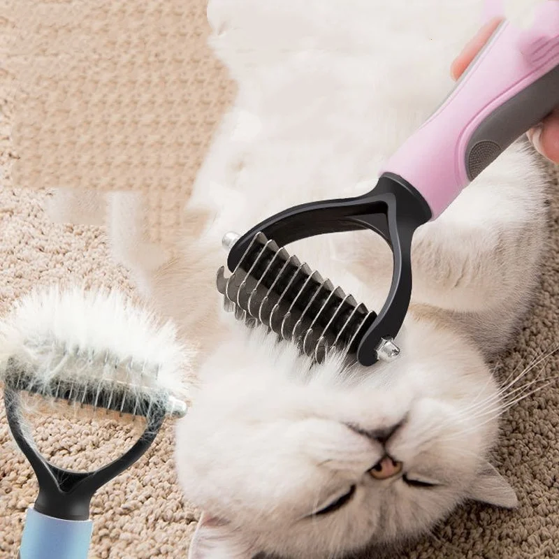 Cepillo profesional de doble cara para deshedding de mascotas, peine para perros y gatos con cortador de nudos de piel, herramienta de deshedding para depilación de mascotas - imagen 5