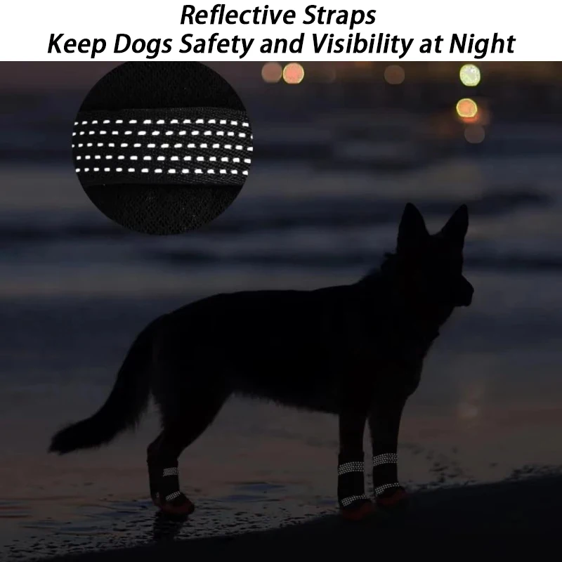 Caminar 4 Uds. Zapatos para perros impermeables, zapatos para perros pequeños y grandes, cinta reflectante transpirable, producto antideslizante para caminar para perros - imagen 5
