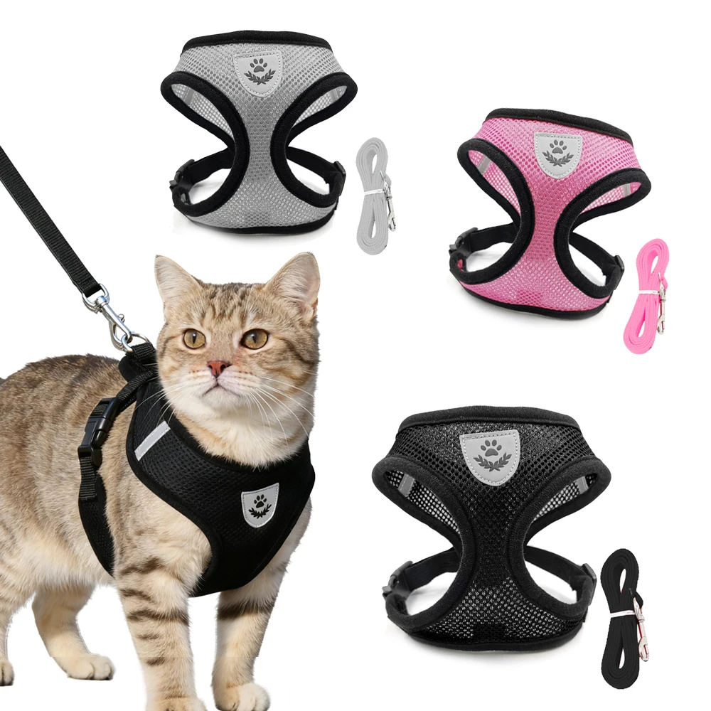 Arnés para gatos a prueba de Escape, conjunto de correa, chaleco reflectante ajustable para gatitos, correa para el pecho para gatos pequeños, perros, accesorios para mascotas al aire libre - imagen 5