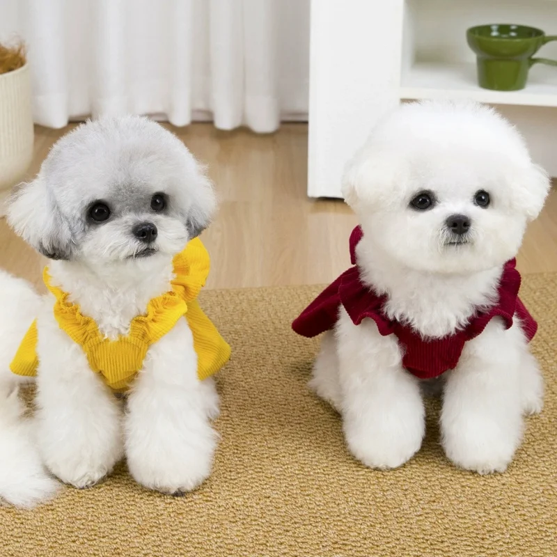 Ropa para perros y gatos: Vestido de pana elegante con lazo - imagen 3
