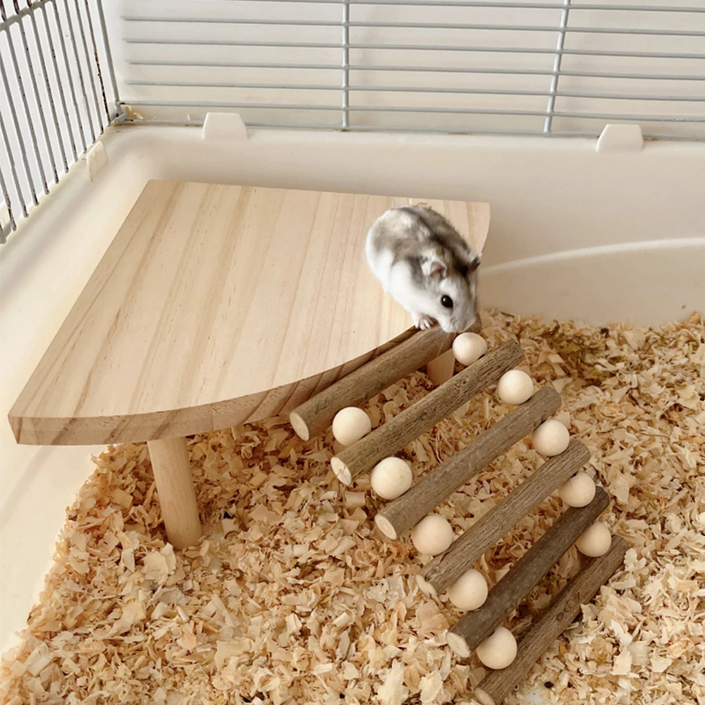 Tabla de salto con plataforma en forma de abanico de madera, jaula para paisajismo para animales pequeños, mascotas, hámster, ratones, accesorios (sin escaleras), 1 ud. - imagen 2