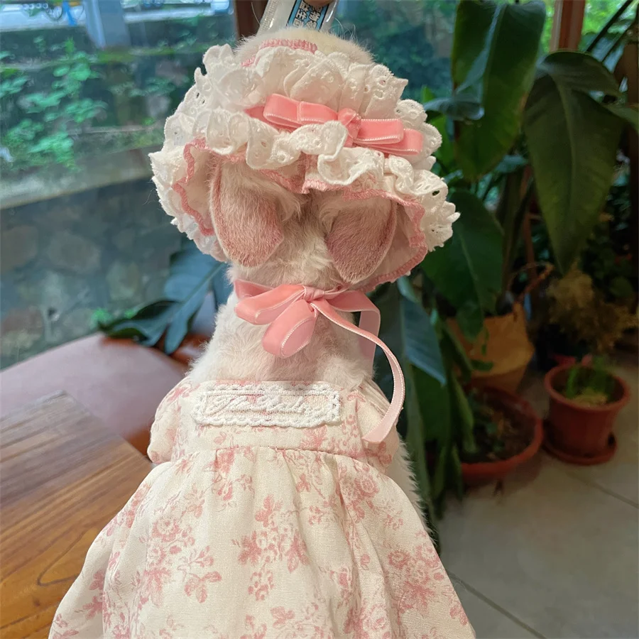 Falda Puffy de Algodón Rosa para Devon Rex, Vestido de Top Sin Mangas Suave y Transpirable para Gato Sin Pelo, Dulce Diadema de Encaje para Gato Sphynx - imagen 3