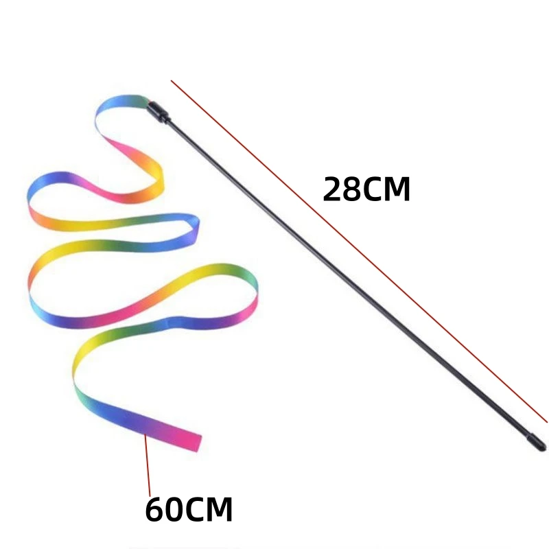 Juguete interactivo divertido para gato, palo teaser con cinta de arcoíris de doble cara, suministros para mascotas - imagen 5