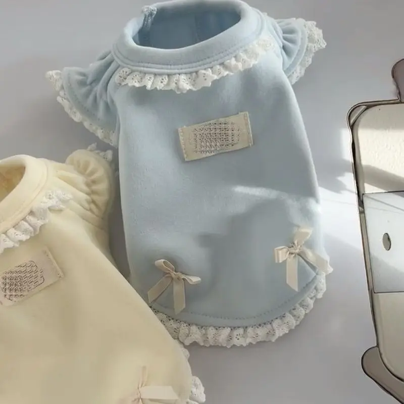 Sudaderas con capucha con lazo de encaje para mascotas con Base de encaje bordado, ropa bordada de color caramelo para mascotas, ropa para perros pequeños - imagen 3