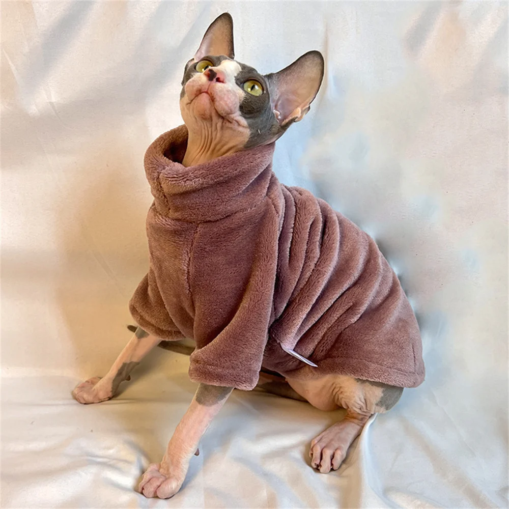 Sudadera con capucha suave y cálida de lana con cuello alto para Gato, abrigo para gatito, ropa Sphynx sin sombrero para gatos, ropa para mascotas de otoño e invierno - imagen 4