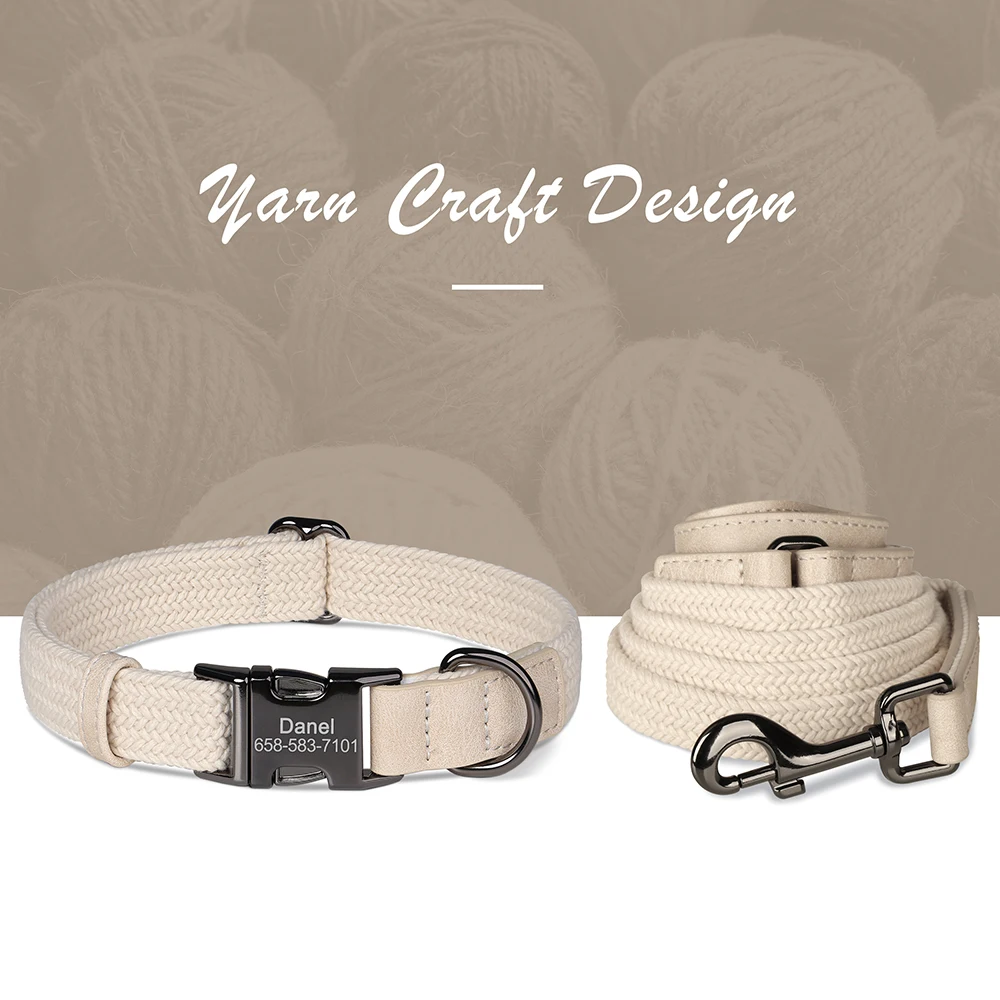 Juego de Collar y correa para perro personalizados, collares personalizados de nailon con placa de identificación de Metal grabada gratis para perros pequeños, medianos y grandes - imagen 2