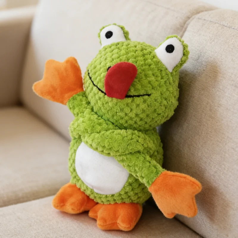 Juguete de peluche rana con nudo y chirriador para perro pequeño