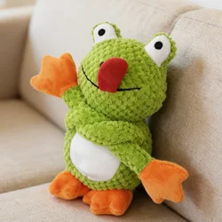 Juguete de peluche rana con nudo y chirriador para perro pequeño
