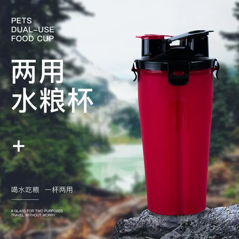 Taza de agua portátil para mascotas, cubo de comida para perros, productos dobles para exteriores, alimentador de agua potable, taza de doble tubo, productos para mascotas - imagen 3
