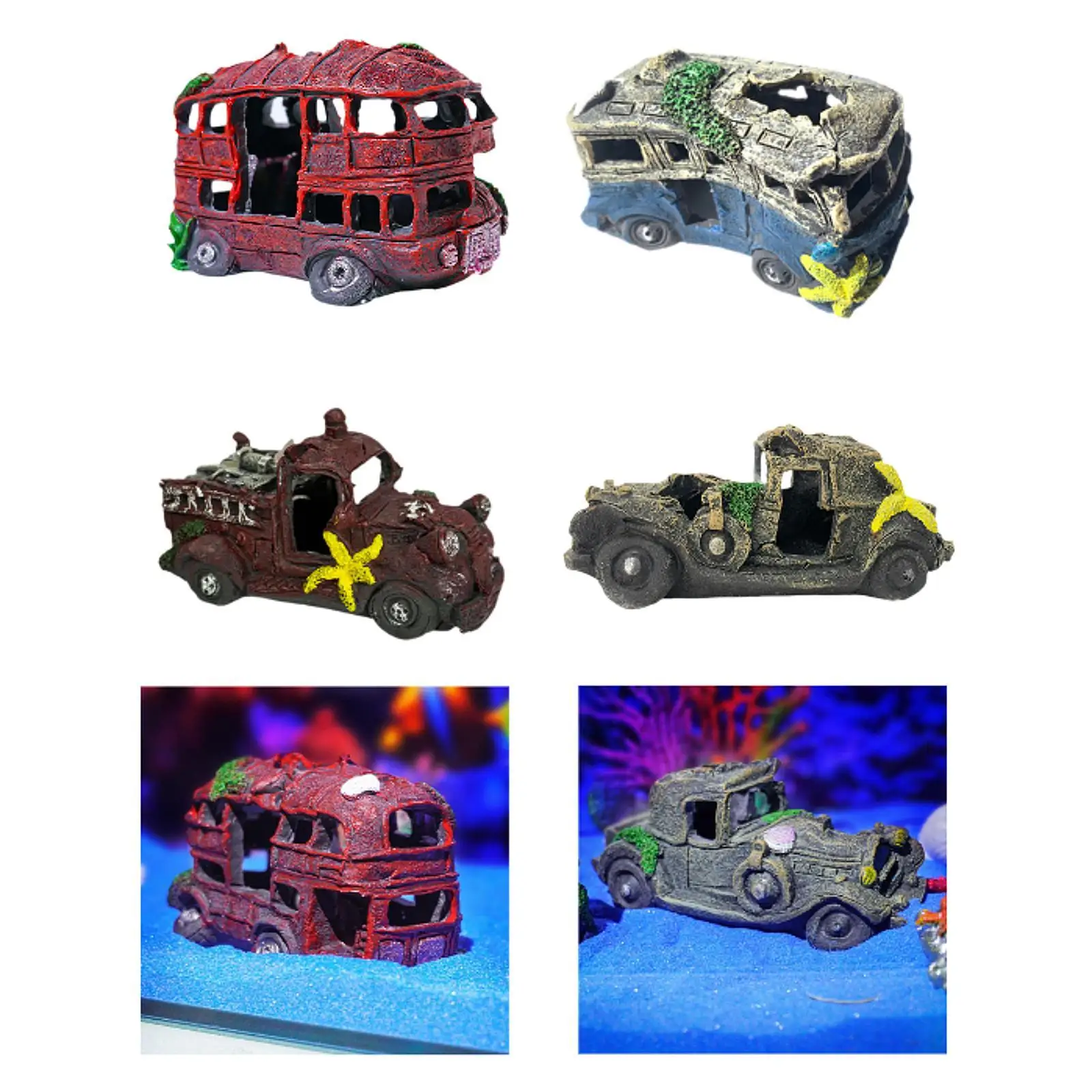 Resin Auto Wreck Aquarium Decoration for Fish Salt and Fresh Water Spawning