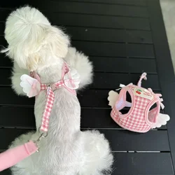 Arnés transpirable con diseño de fresa para perros y gatos, Collar de Escape, arnés de ala para mascotas, conjunto de correa, chaleco para el pecho bonito para cachorros y gatitos, Chihuahua