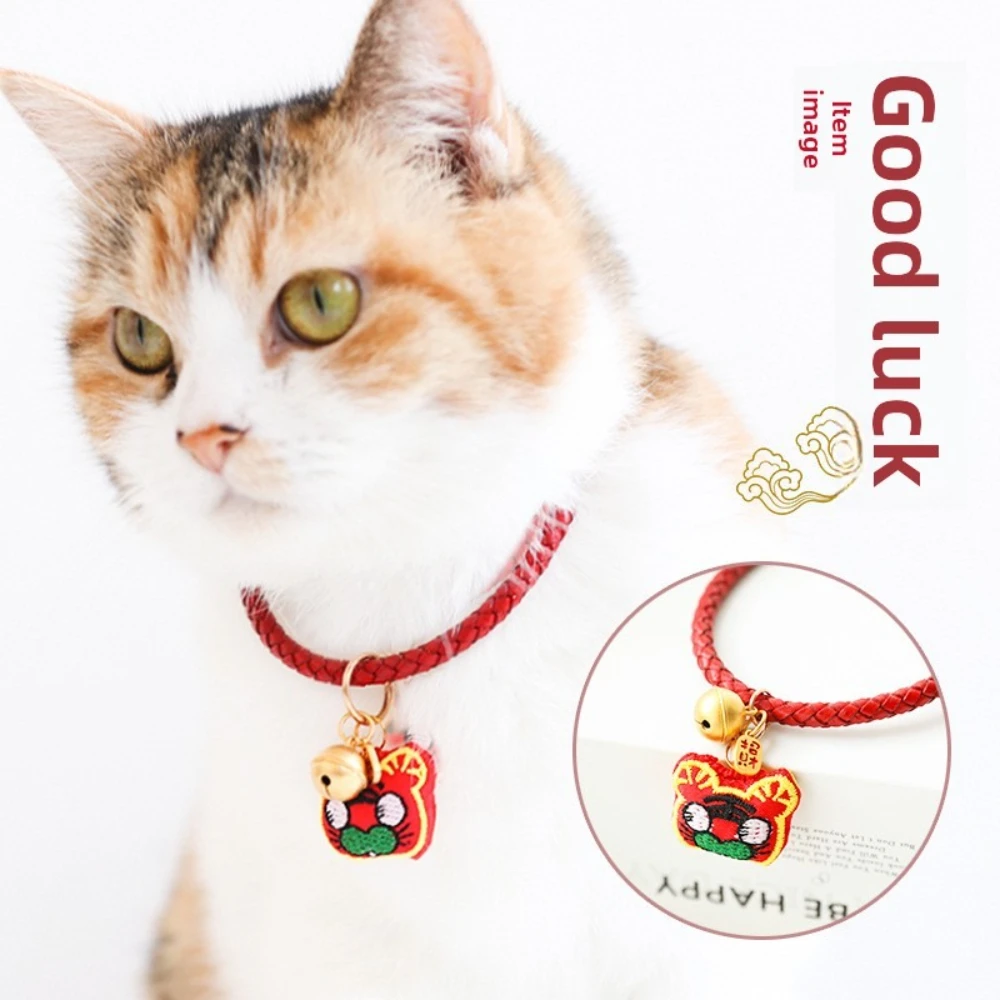 Collar para gatos y perros con amuleto cabeza tigre suerte trenzado oro - imagen 4