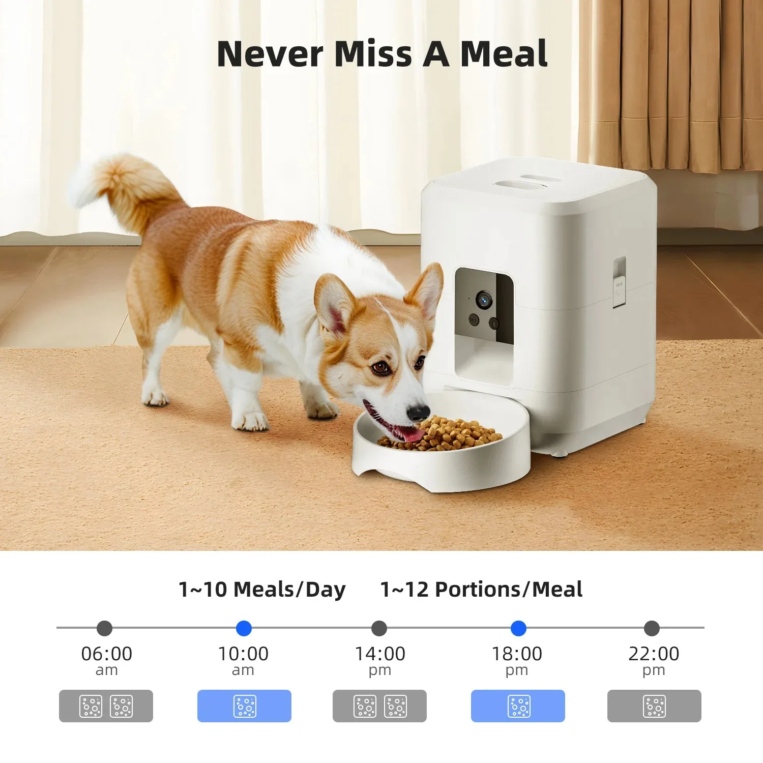 Alimentador automático para mascotas Wi-Fi de 2L, alimentador inteligente para mascotas y alimentador controlado por cámara, dispensador de comida para perros y gatos, aplicación remota (sin enchufe de 5V 2A - imagen 2