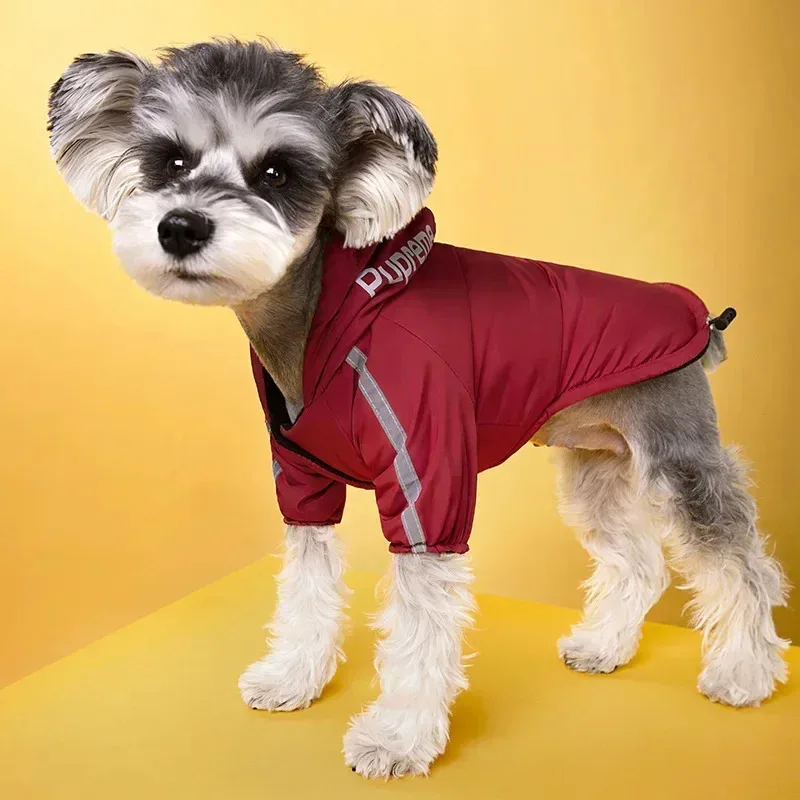 Ropa para mascotas, Otoño Invierno, abrigo cálido reflectante impermeable para perros, chaqueta con capucha de algodón para ropa para perros pequeños y medianos - imagen 4