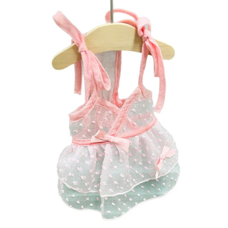 Vestido rosa para perro, vestido de encaje con volantes, transpirable, fresco, con capas para perros pequeños, trajes de fiesta de verano para niñas, ropa de Chihuahua maltesa - imagen 5