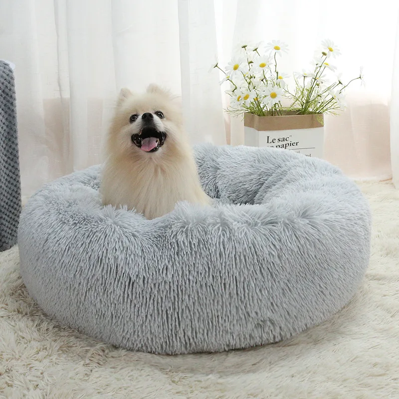 Cama redonda felpa larga para gatos y perros - desmontable y lavable - imagen 3