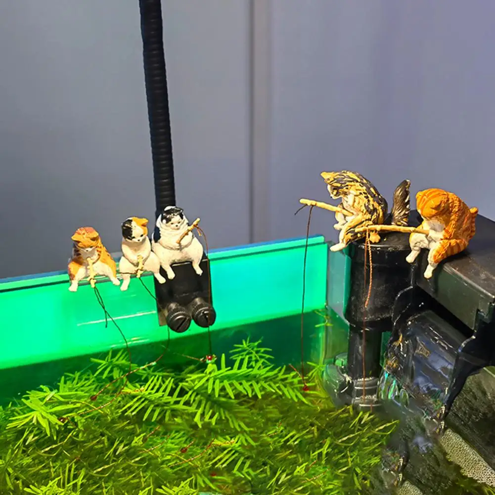 Decoración de acuario de dibujos animados para pecera, estatua de gato pequeño realista, paisajismo, bricolaje - imagen 2