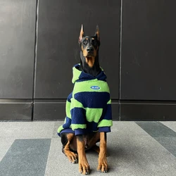 Suéter de rayas verdes con capucha – Abrigo para perros grandes
