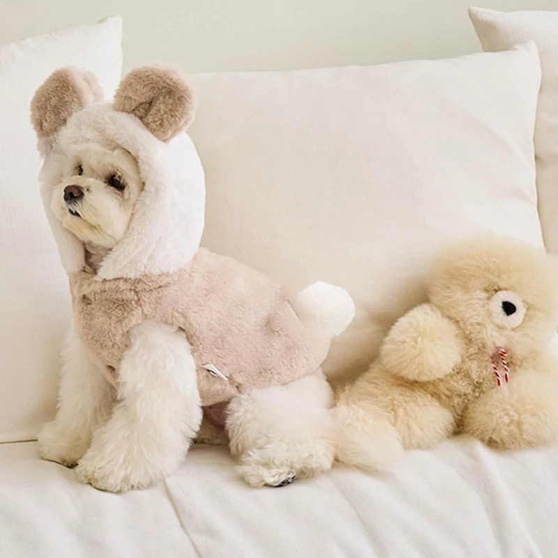 Ropa suave de felpa para perros, sudaderas con capucha cálidas de invierno para perros pequeños y medianos, abrigo bonito y cómodo para cachorros, accesorios para perros - imagen 3