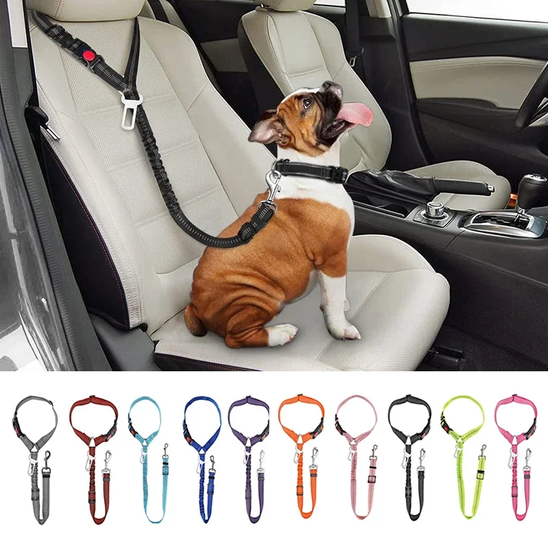 Arnés para perro dos en uno antigolpes sólido, cinturón de seguridad para coche para mascotas con Clip, cinturón de seguridad para asiento trasero, Collar para gatito, accesorios para mascotas - imagen 2