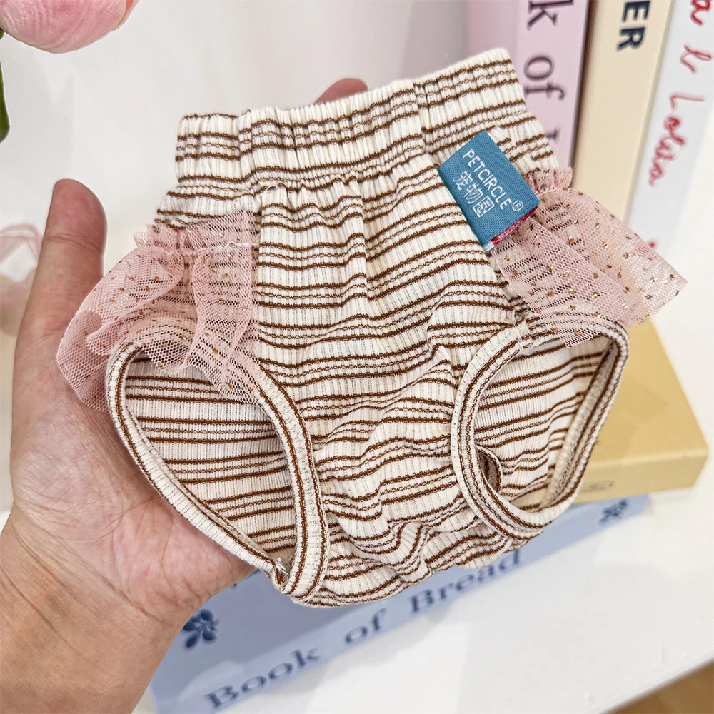 Pantalones fisiológicos protectores para perros pequeños, calzoncillos a rayas para mascotas con encaje, pantalones cortos de seguridad de Pomerania y Yorkshire - imagen 5