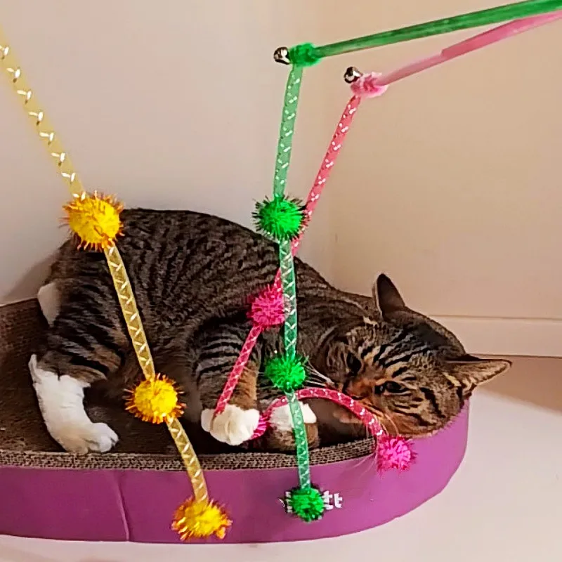 Juguete para gatos, pelota de lana, palos para gatos, juguetes para gatos, palo elástico interactivo, juguetes para gatos, bola colorida, juguete con borlas, rompecabezas para gatitos