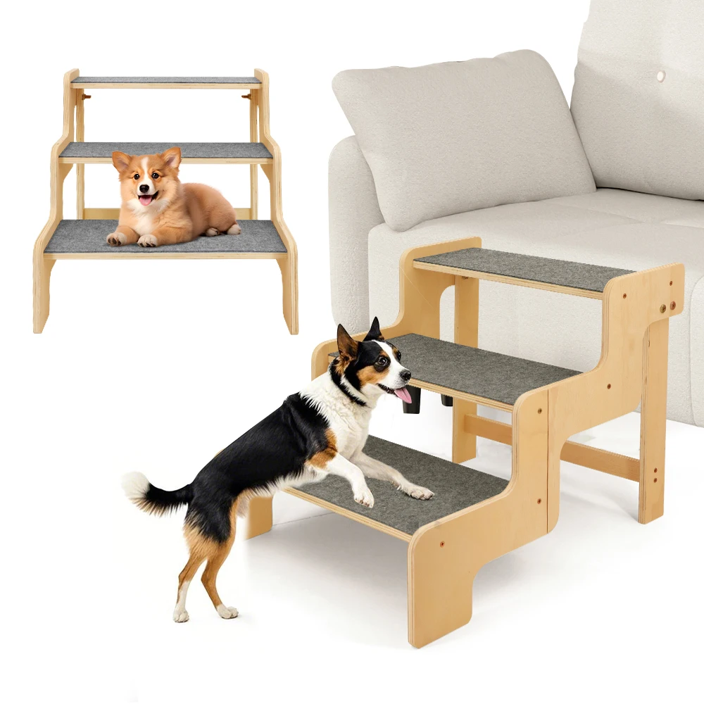 Escalera de madera para mascotas, escalón para perros, suministros ligeros antideslizantes para mascotas, cama, escalera para perros, gatos mayores, otros mascotas pequeñas, gatitos, interior - imagen 3