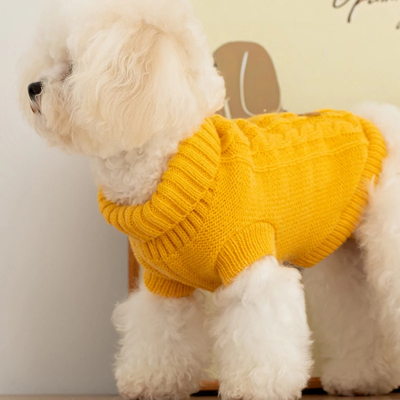 Ropa para perros a la moda, suéter clásico de punto liso para perros, suéter de invierno con cuello alto para cachorros, jerséis suaves y cálidos para gatos, suéteres para mascotas, suministros para perros - imagen 4