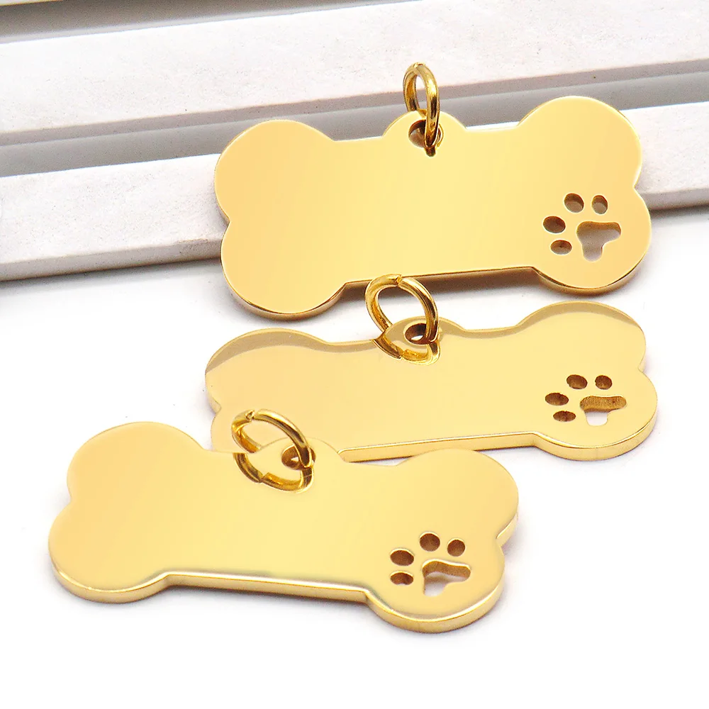 100PCS Stainless Steel Bone Pet ID Tag Pet Cat Dog Paw Collar Accessories Decoration  Engraving CollarsDog Multi-Function Plate - imagen 3
