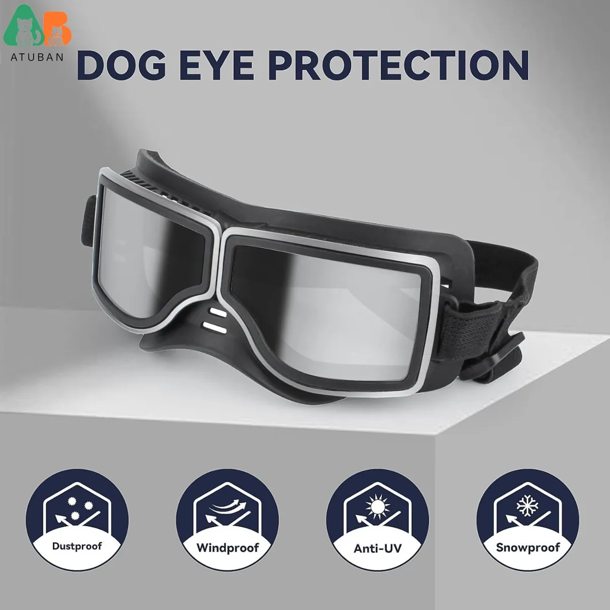 ATUBAN Gafas para perros, salchicha ancha, gafas de sol anti-UV para perros, protección ocular antiniebla a prueba de viento para perros, gafas para conducir para perros grandes - imagen 3