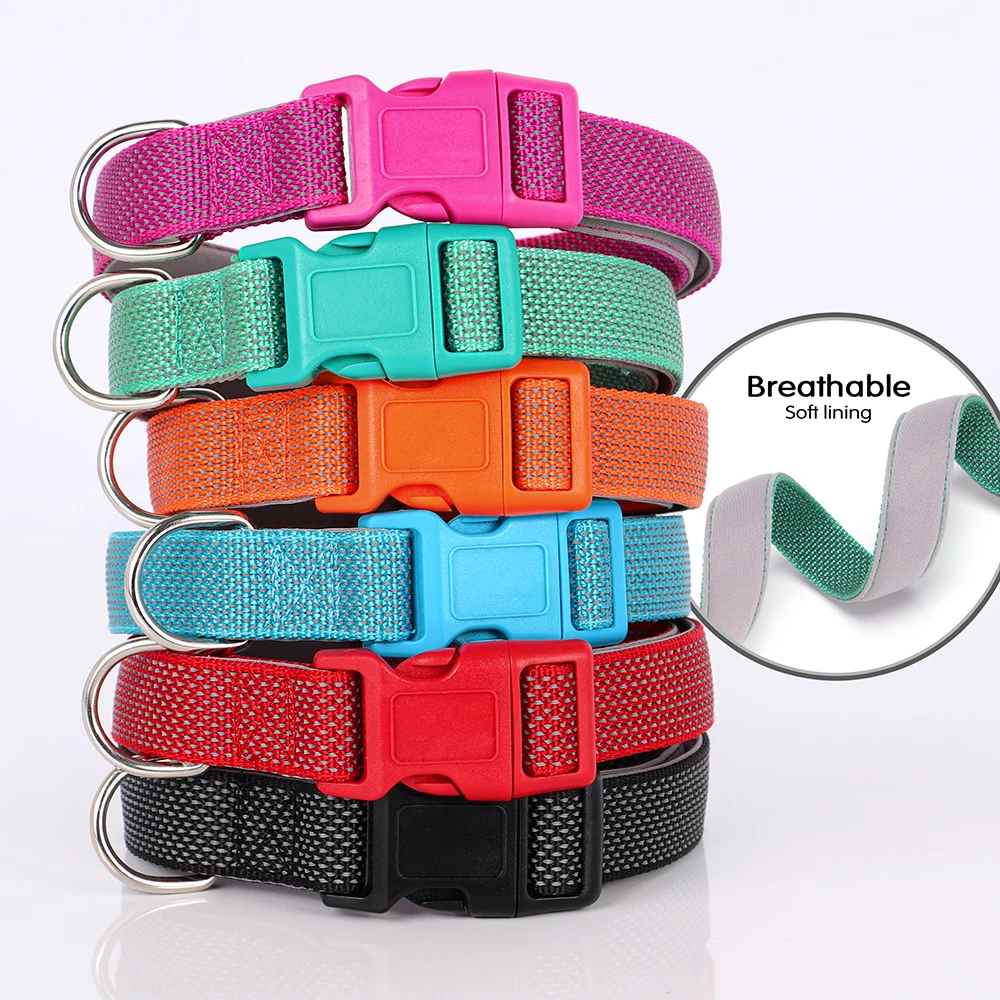 Collar reflectante de nailon para mascotas, Collar de seguridad duradero para cachorros, collares ajustables para perros pequeños y grandes, Pug por la noche - imagen 2
