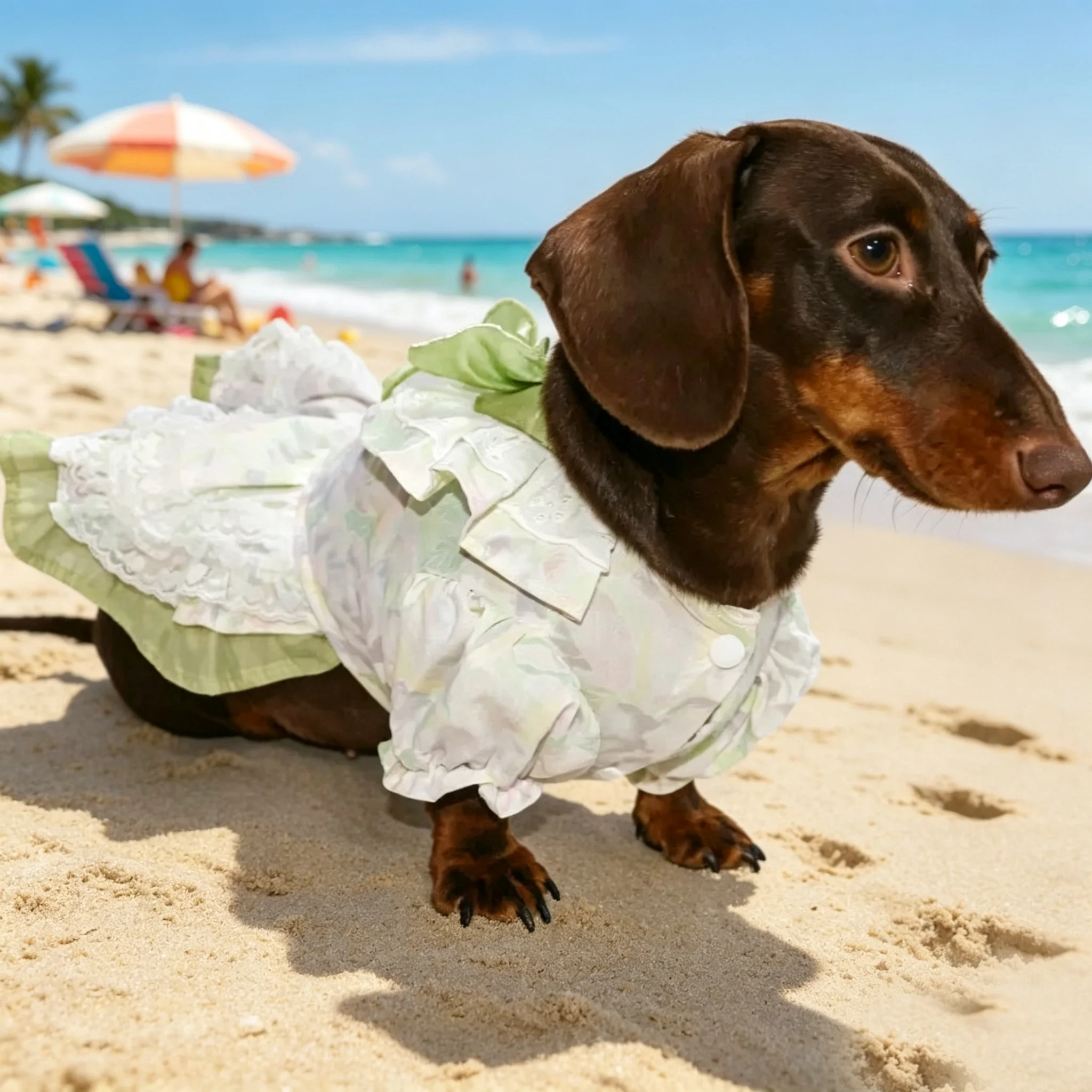 Conjunto vestido y sombrero floral para perro salchicha – Primavera-Verano - imagen 5