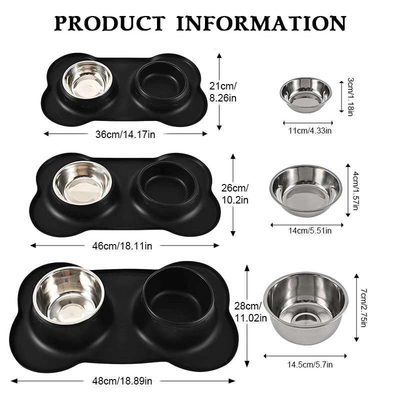 2 cuencos de acero inoxidable para mascotas, estera de silicona antideslizante, alimentador de agua y alimentos, sin derrames, para perros pequeños, medianos y grandes, gatos y cachorros - imagen 2