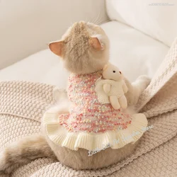 Suéter de peluche para perros pequeños, ropa cálida de invierno con estampado de cereza para mascotas, jersey de punto Bichon, ropa con estampado de fruta maltés