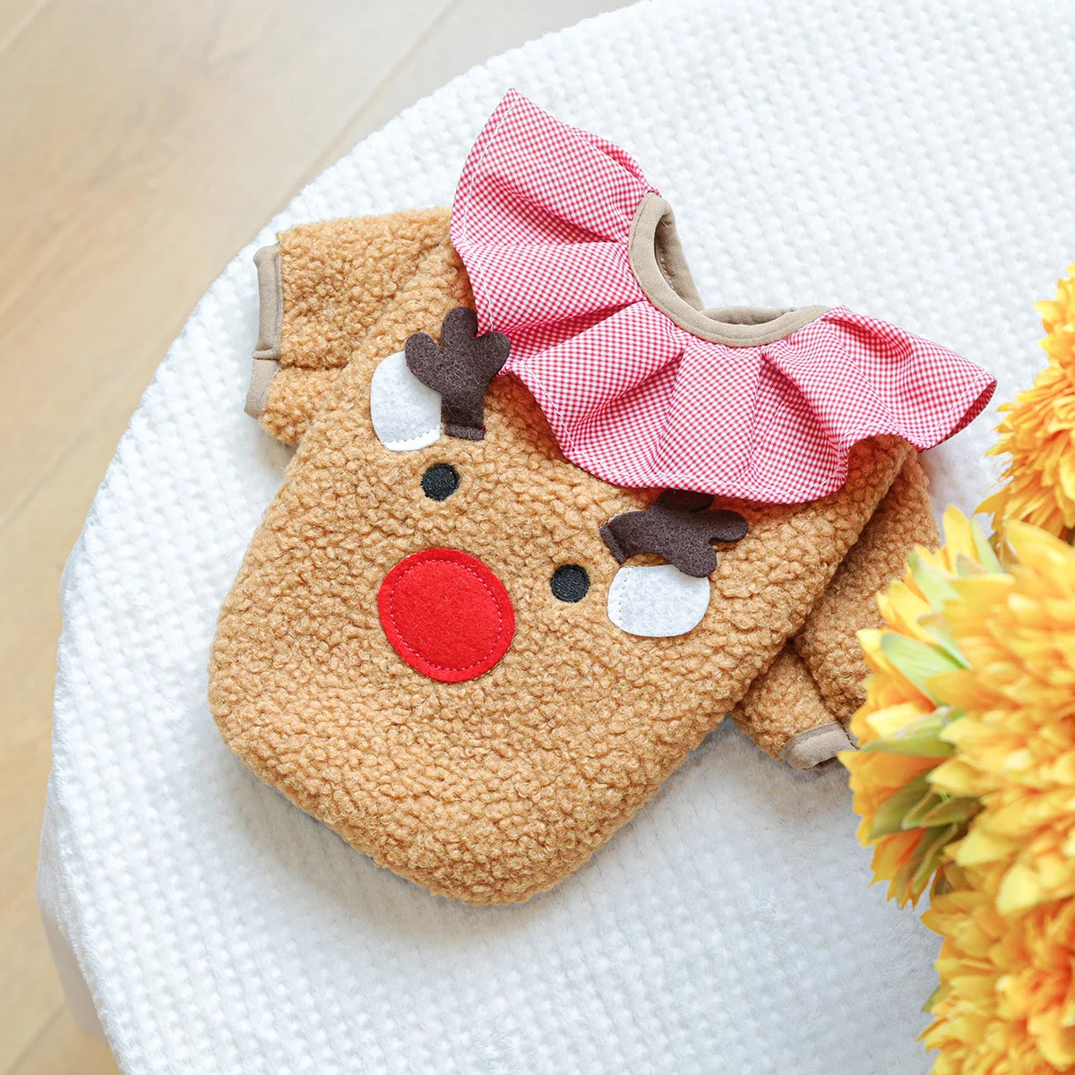 Ropa navideña esponjosa para mascotas, disfraz para perros, abrigo de piel con cuello a cuadros, abrigo de alce, trajes de invierno para perros pequeños, ropa para mascotas - imagen 4