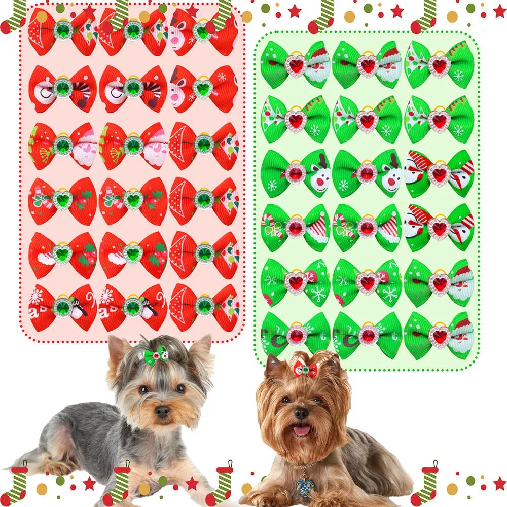 200 Uds. De lazos navideños para perros pequeños, bonitos lazos para el pelo para mascotas, bandas de goma, accesorios de aseo para mascotas, suministros para perros