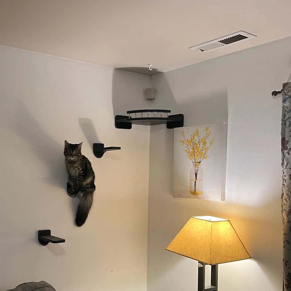 Hamaca de madera montada en la pared para gatos, muebles para interiores, escalera de escalada con poste de rascado para gatitos, para dormir y jugar - imagen 5