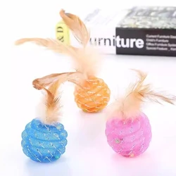 2 uds bola Tubular bola de plumas juguete para gatos gatito jugando pelota de juguete para mascotas