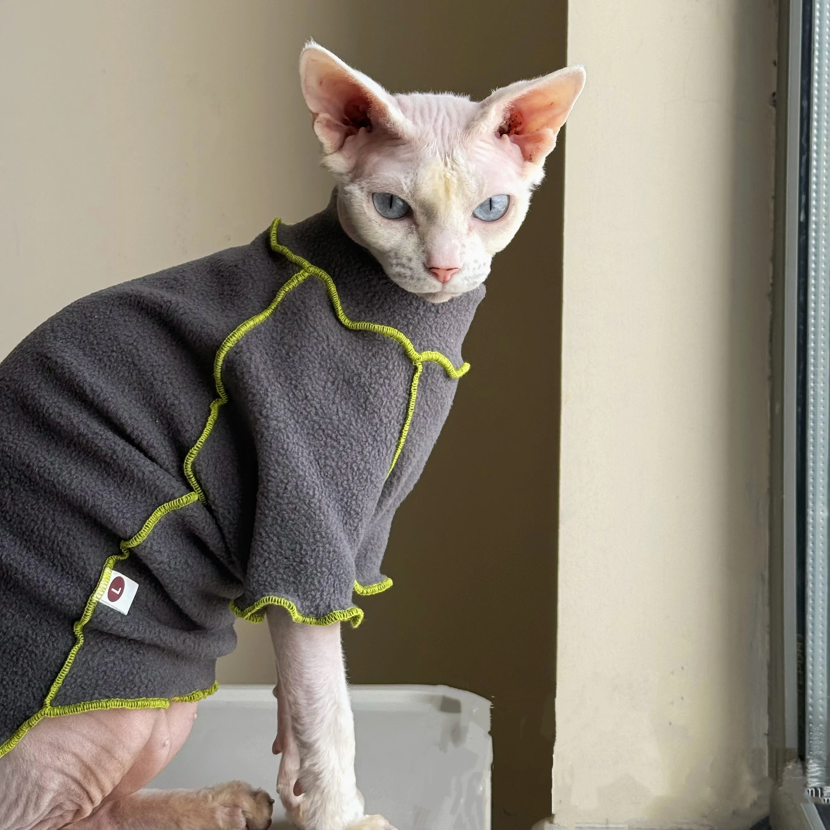 Abrigo polar gris manga larga para gato Sphynx suave y antimanchas - imagen 4