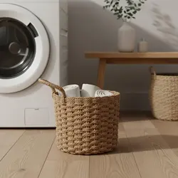 Cesta de mimbre decorativa con asas – Estilo Boho para entrada