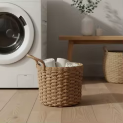 Cesta de mimbre decorativa con asas – Estilo Boho para entrada