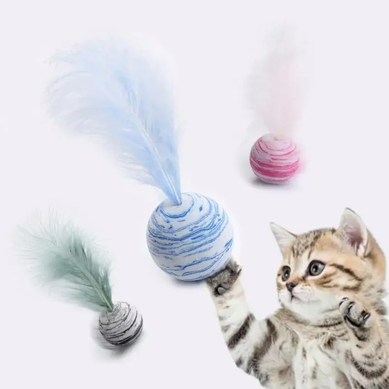 4 Uds. Bola de juguete para gatos, divertido juguete para gatos con plumas, bola de estrella más bola de espuma de plumas, juguetes interactivos de peluche, suministros para mascotas, juguete Katten - imagen 2