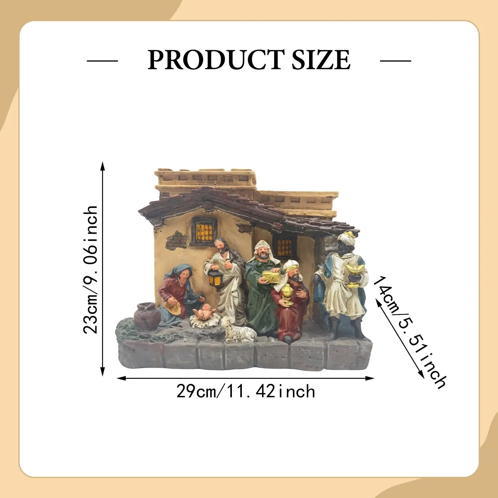 Jesus Manger Christmas Nativity Set with Lighting Hand Painted Resin Statue