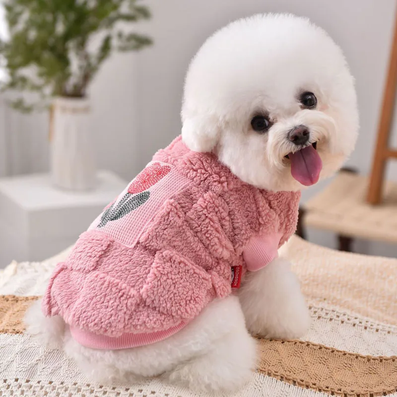 Ropa de lana para perros, sudaderas con capucha blancas y rosas de invierno, disfraz para perros pequeños y grandes, sudadera de manga corta Chihuahua Yorkshire, suéter XXXL