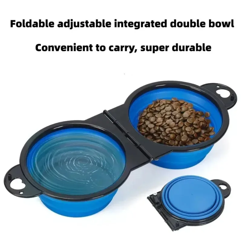 Cuenco doble plegable 2 en 1 para perros y gatos - Portátil para viaje