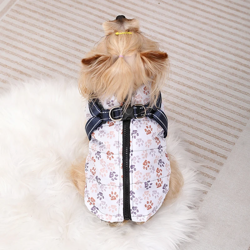 Abrigo de invierno para perros, ropa reflectante para mascotas con arnés para perros pequeños y medianos, chaqueta impermeable acogedora para cachorros, disfraz de Yorkie Pug - imagen 5
