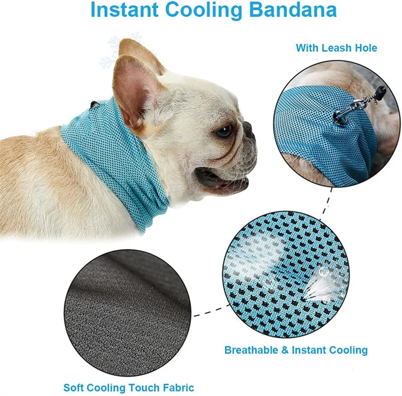 Collar de perro de hielo de verano, Bandana de enfriamiento instantáneo físico reutilizable con orificio de correa para evitar golpes de calor al aire libre, bufanda transpirable para mascotas - imagen 2
