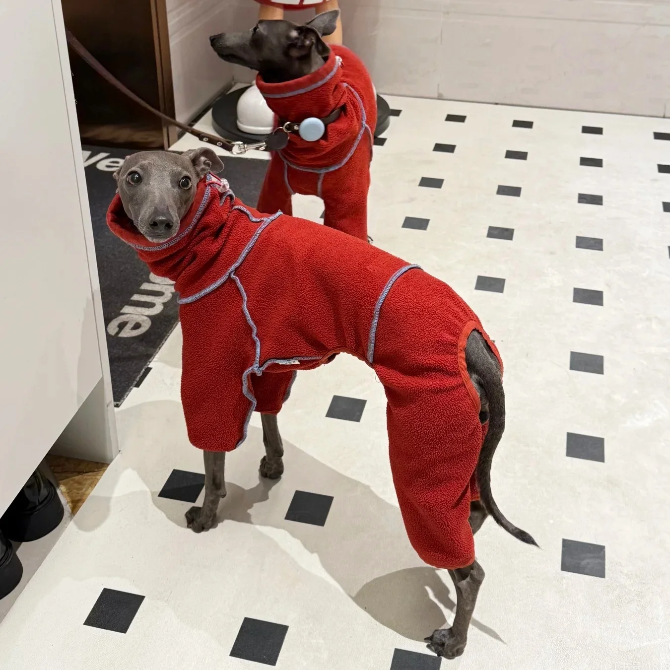 Sudadera de forro polar de invierno de cuatro patas para perros medianos Abrigo de contraste de cuello alto ajustable suave y cálido para Whippet Bedlington en otoño Mono cálido para galgo italiano en clima frío - imagen 5