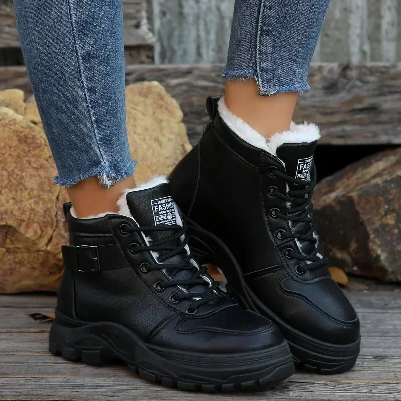 Botas deportivas cálidas para mujer, botines cortos de felpa, zapatos de plataforma a la moda versátiles, zapatillas ligeras, invierno, 2024 - imagen 5