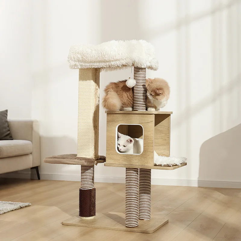 Marco de escalada para gatos, estante grande integrado para mascotas, juguetes, plataforma de salto para mascotas, torre de Sisal para gatos